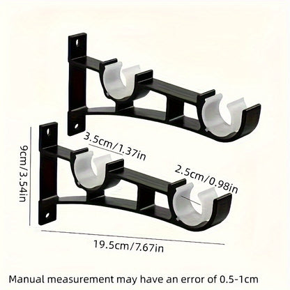 2 Sets Heavy Duty Curtain Rod Brackets - Black Metal Double Holder Hooks, Includes 4 Screws, Supports Up to 50kg