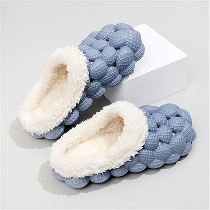 Women's Fleece-Lined Bubble Slides - Warm Slippers with Non-Slip Soft Sole