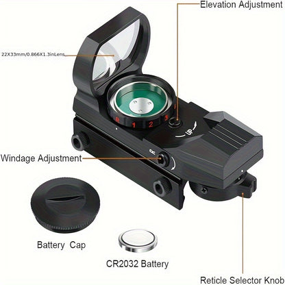 4 Style Adjustable Reflex Sight - Dual Color Red/Green Reticle, Parallax-Free, Wide Field of View, Durable for Rifles and Shotguns