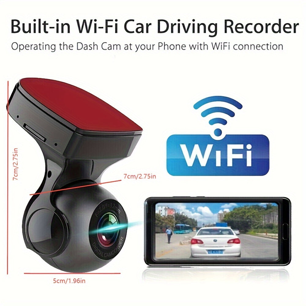 170° WiFi Dash Cam Recorder - HD 1080P Car Camera DVR with G-Sensor for Vehicle Video Recording