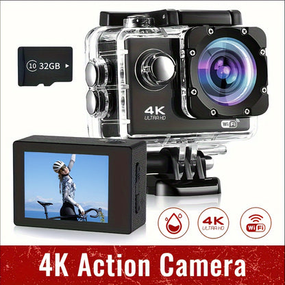 4K 1080P WiFi Sports Action Camera – High Clarity HD Camcorder for Cycling and Diving – Includes 32GB Card