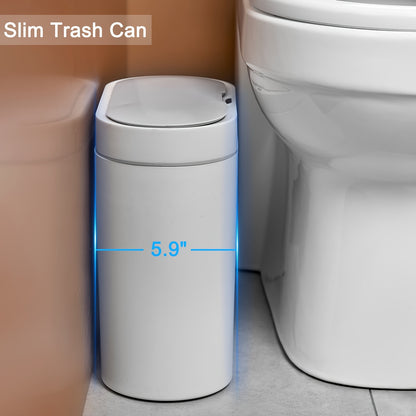 2.5 Gallon Slim Automatic Bathroom Trash Can – Waterproof Motion Sensor, 9.5L Capacity, Narrow Design for Bedroom, Office, and Small Spaces