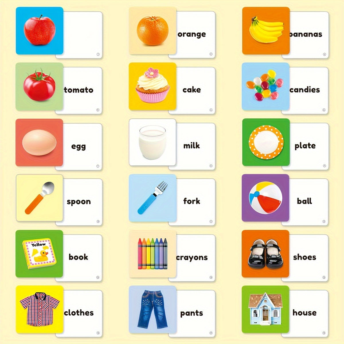 54 English Children's Learning Cards - Object and Word Recognition Set with Rounded Corners for Safe Handling