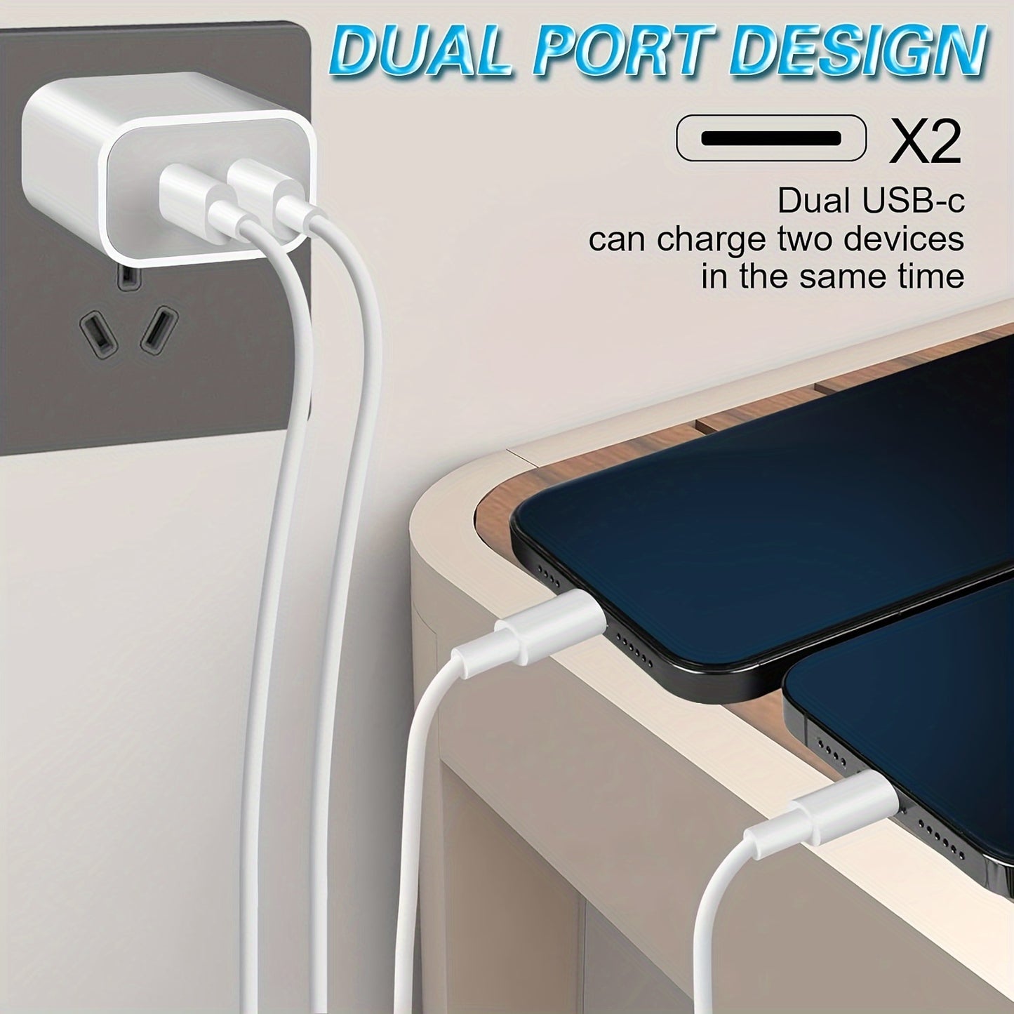 US PD 20W Fast Wall Charger: Dual-Port USB and Type-C Power Adapter for iPhone, Mobile Phones, and Travel