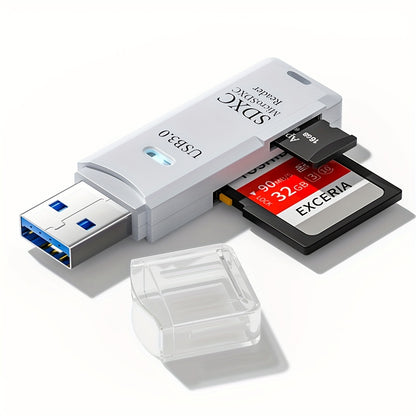 Black USB 3.0 Dual Card Reader - Compatible with SD Cards, No Battery Required, Ideal for Computers and Accessories