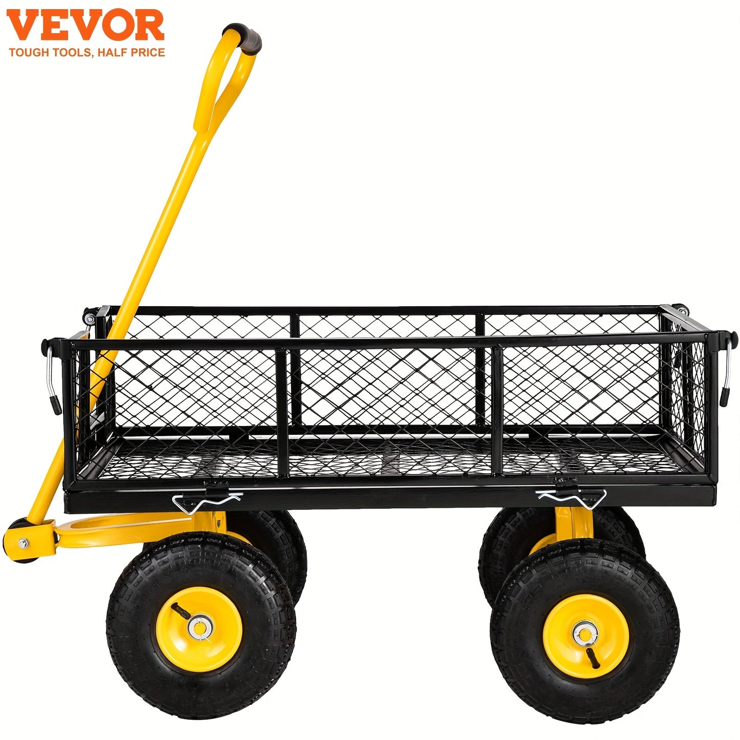 VEVOR Steel Garden Cart - Heavy Duty 500 lbs Capacity, Removable Mesh Sides, Converts to Flatbed, Utility Metal Wagon with 180° Rotating Handle and 10 in Tires, Perfect for Garden