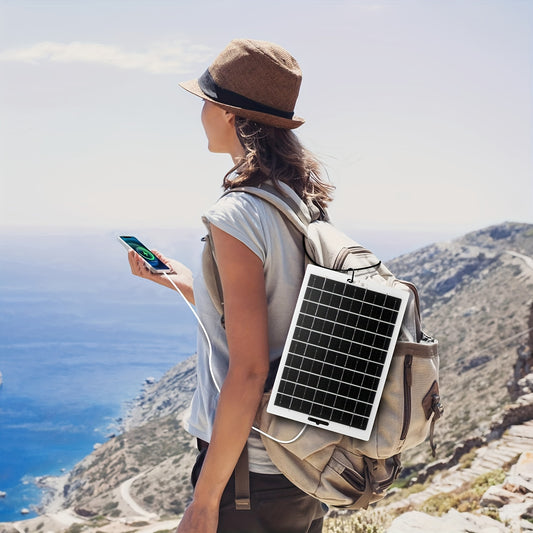 Portable Solar Panel Charger with USB - Durable Solar Power Supply for Outdoor Camping | Charges Phone, Tablet, Power Bank, Wireless Earphones, Fan, Emergency Light, Speaker