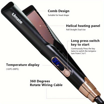 2 in 1 Hair Straightener and Curler – Twisted Ceramic Flat Iron, Professional Ionic Iron for Curling & Straightening, Perfect Gift for Women