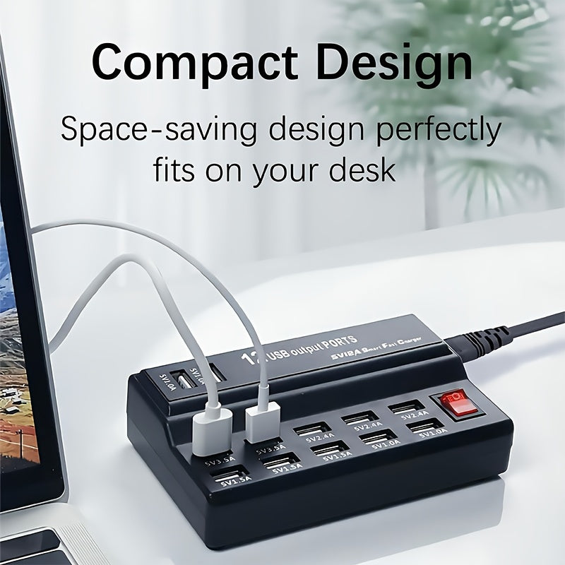 60W 12-Port USB Phone Charger - Fast Charging Station for All Smartphones, iPhone, iPad, Android, Cameras and More