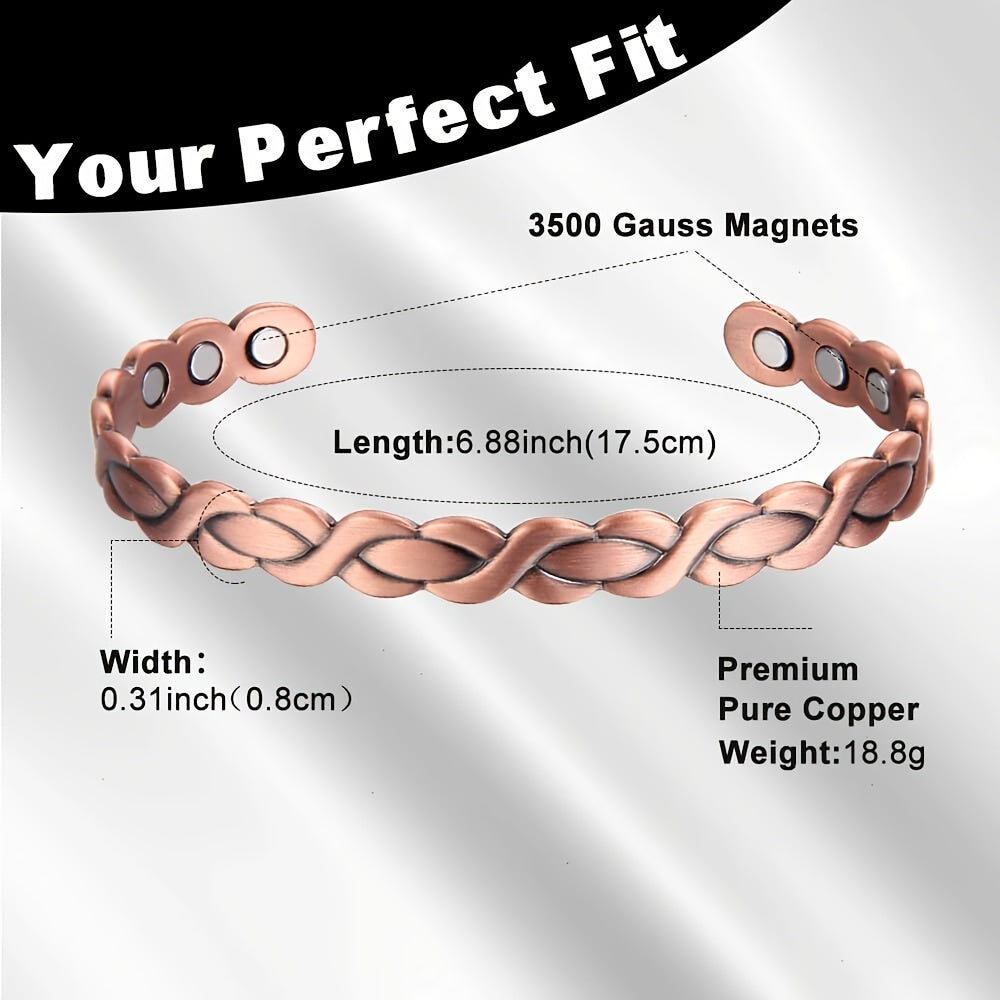 Women's Copper Magnetic Bracelet with Ultra-Strong 3500 Gauss Magnets - Adjustable Size for Comfort