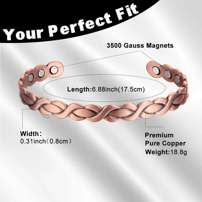 Women's Copper Magnetic Bracelet with Ultra-Strong 3500 Gauss Magnets - Adjustable Size for Comfort