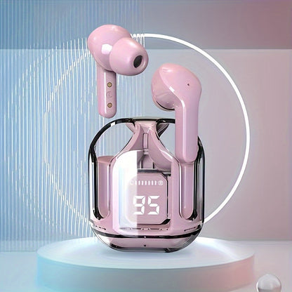 Transparent Wireless Headphones – Noise Cancelling, HiFi Dual Stereo Microphone, Mini In-Ear Earbuds with Charging Case and LED Digital Display, Sport Headphones