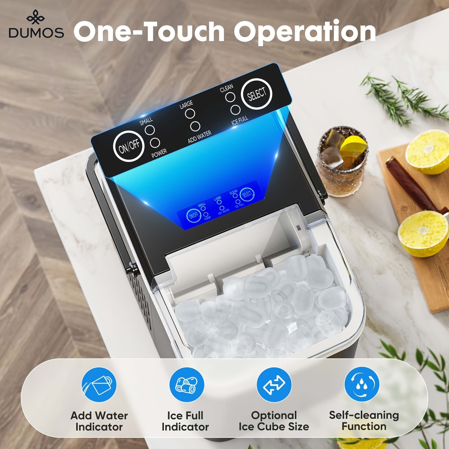 Countertop Ice Maker: Produces 9 Bullet Ice Cubes in 6 Minutes, 26 Pounds in 24 Hours, Portable Self-Cleaning Ice Machine for Homes, Kitchens, RVs and Parties