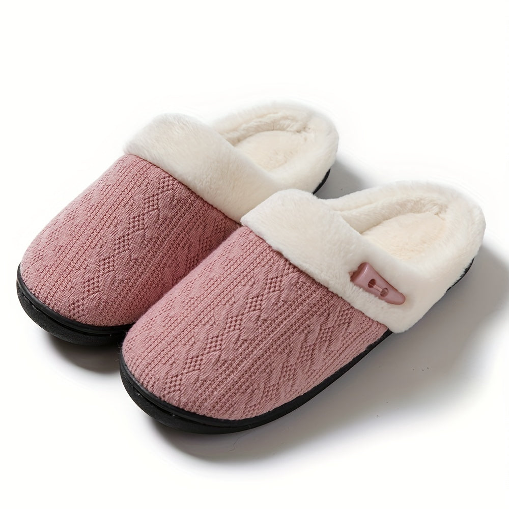 Solid Color Slippers – Casual Slip-On Plush Lined Indoor Home Shoes, Comfortable and Cozy