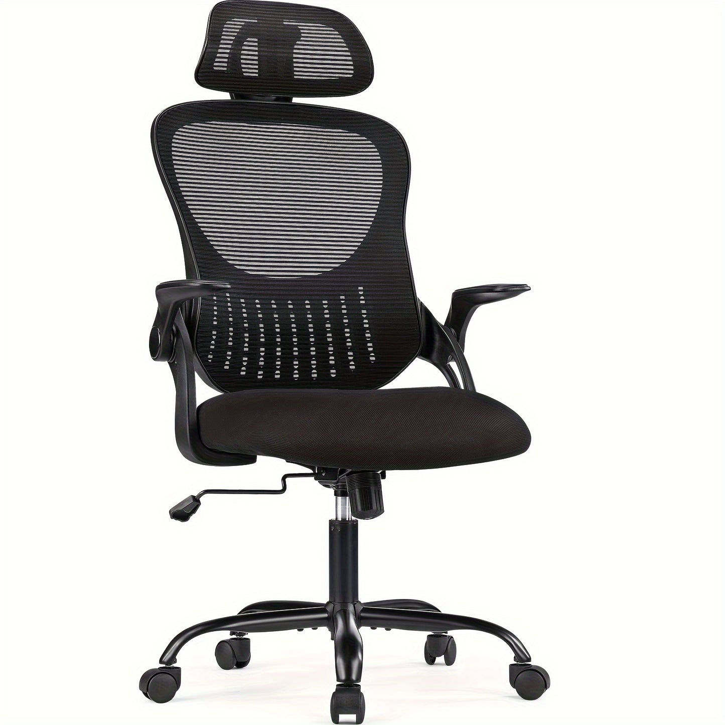 UltraComfort High-Back Ergonomic Office Chair – Adjustable Headrest, Flip-Up Arms, Lumbar Support, Breathable Mesh, Rolling Wheels – Ideal for Home, Study, and Long Hours of Sitting