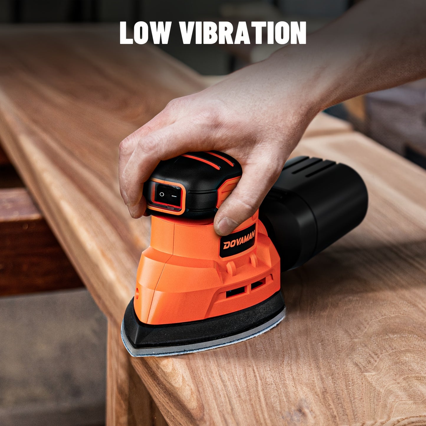 DLS03A Hand Sander - 130W Detail Sander Tool, Up to 12000RPM, Includes 12PCS Sandpaper and Efficient Dust Collection System, Ideal for Wood and Steel Surfaces