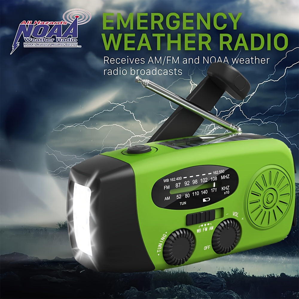 Emergency Hand Crank Radio with 2000mAh Power Bank and Phone Charger – AM/FM/NOAA Portable Weather Radio with 3 LED Flashlights, Solar Powered USB Rechargeable for Camping and Outdoors