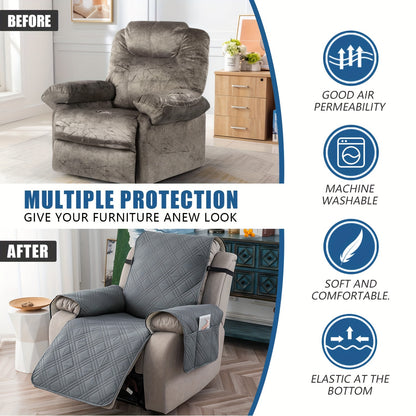 1pc Recliner Chair Cover - Non-Slip Slipcover with Pocket, Washable Furniture Protector for Pets, Easy to Install and Care