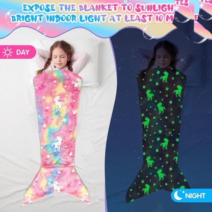 Glowing Mermaid Tail Blanket - Plush Wearable Blanket for Teens and Adults, Soft Flannel Fleece, Suitable for All Seasons, Perfect for Birthday Decorations