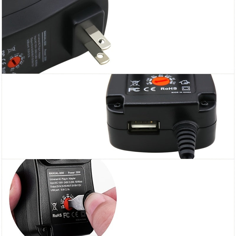 30W Universal Multi-Voltage Fast Charger - 6 Adapters for 3V-12V Appliances, Convenient Charging Solution