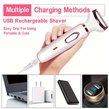 Electric Razor for Women - 4-in-1 Rechargeable Grooming Kit, Shaver for Face, Nose, Legs, Underarm, Bikini Trimmer, Wet and Dry Painless