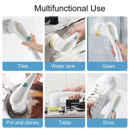 Electric Scrubber Set – Cordless Handheld Cleaning Brush with 5 Replaceable Brush Heads – Portable Spin Scrubber for Bathroom, Tub, Tiles, Floor, and Kitchen