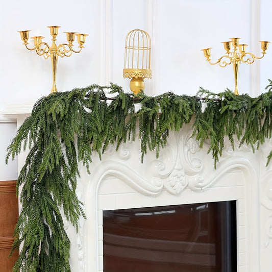 Handcrafted Norfolk Pine Garland with Green Vine - Lifelike Artificial Greenery for Christmas, Perfect for Table, Mantle and Wall Decor, Indoor/Outdoor Use