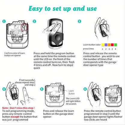 Universal Garage Door Remote for LiftMaster, Chamberlain, Craftsman – 1/2 pcs with 5 Color Learn Buttons (Purple, Yellow, Green, Orange, Red) and Keychain Included