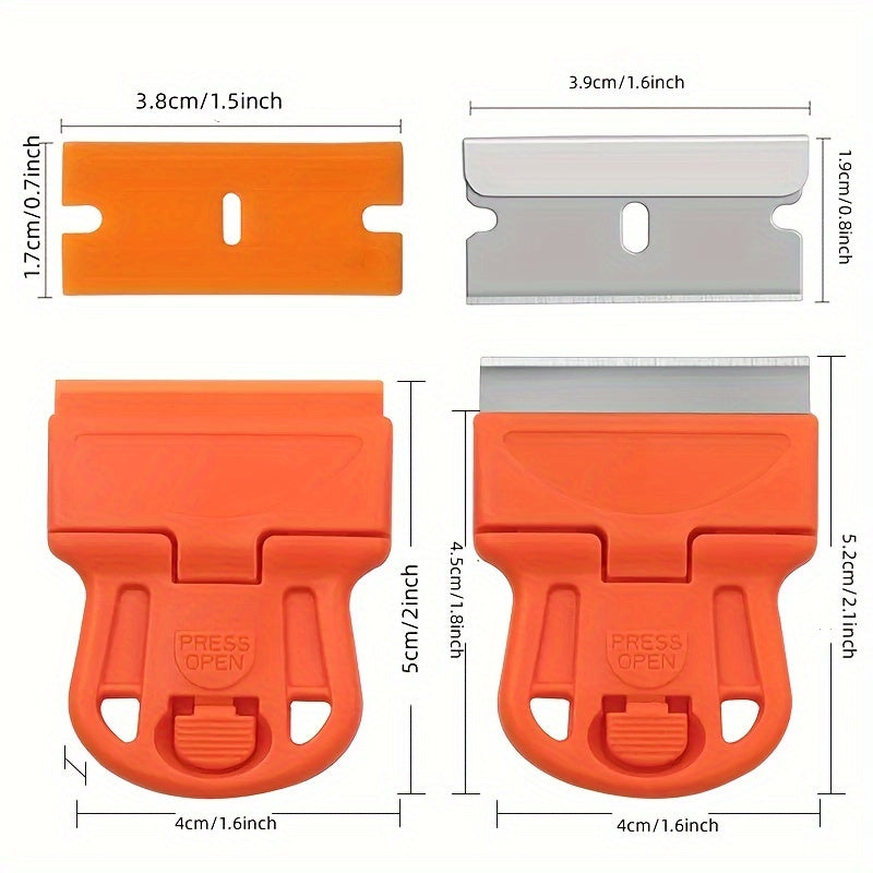 2pcs Mini Razor Blades Scraper - Removes Decals, Stickers, Old Glue, Glass and Car Window Film, Paint, Labels, and Debris