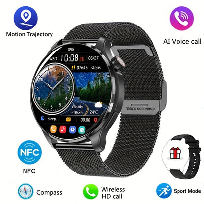 GPS Motion Trajectory Smartwatch for Men - 360*360 HD Screen, AI Voice, Wireless Call, NFC Fitness Tracker, Compass Sports Watch for Men and Women