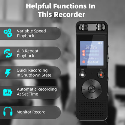 80GB Digital Voice Recorder - 5720 Hours Capacity, 30-Day Battery Life, HD Lossless Recording | Smart AGC Chip, 7-Level Noise Reduction, Voice-Activated, Password Protection, Auto Save, Playback Support