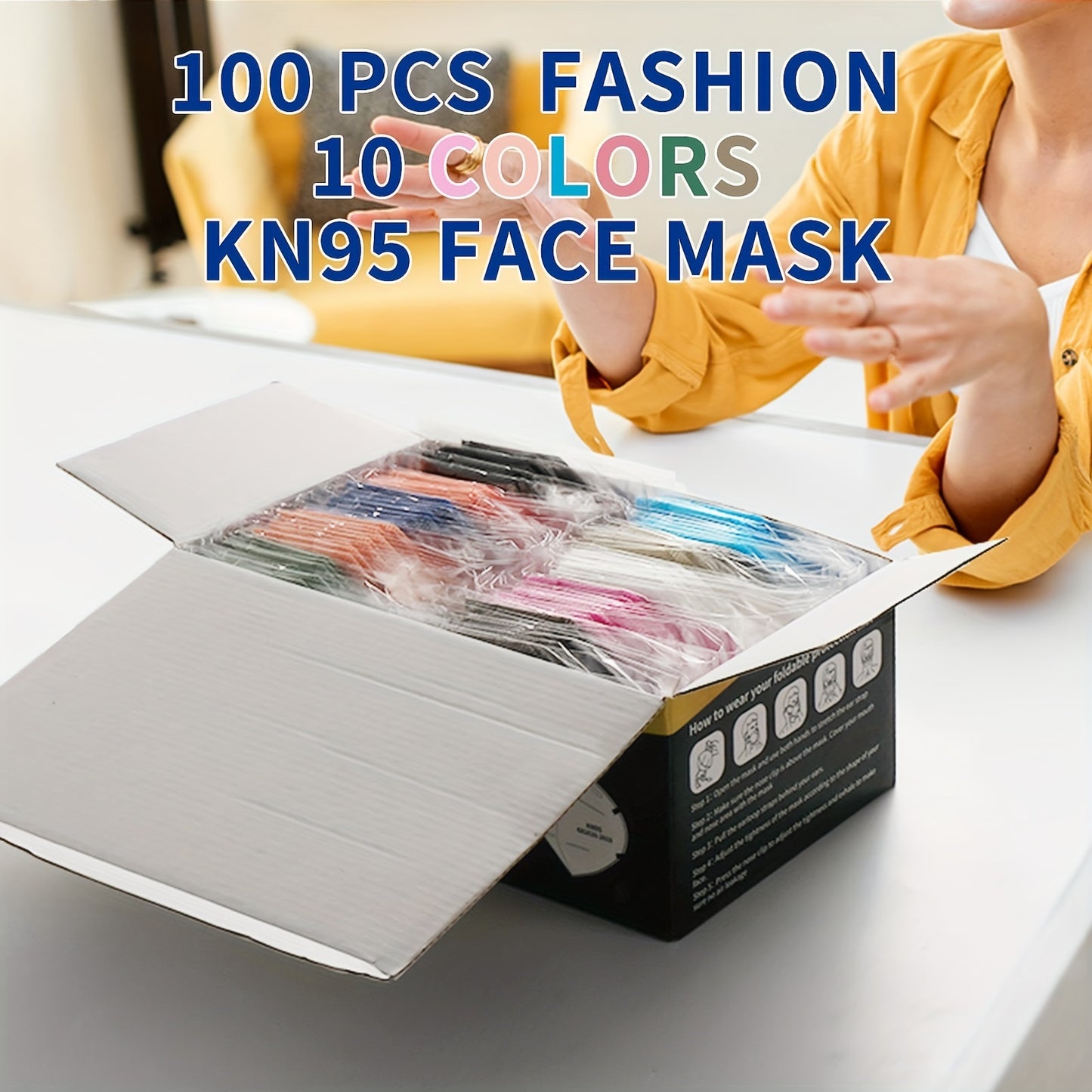 100 Pack KN95 Disposable Face Masks for Adults - 5 Layer Protection, Breathable, Adjustable, Individually Wrapped