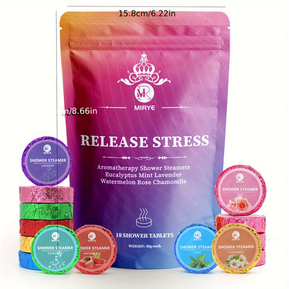 18pcs Aromatherapy Shower Steamers Set - Assorted Scents: Eucalyptus, Mint, Lavender, Watermelon, Rose, Chamomile, Bath Bombs for Home Spa Experience