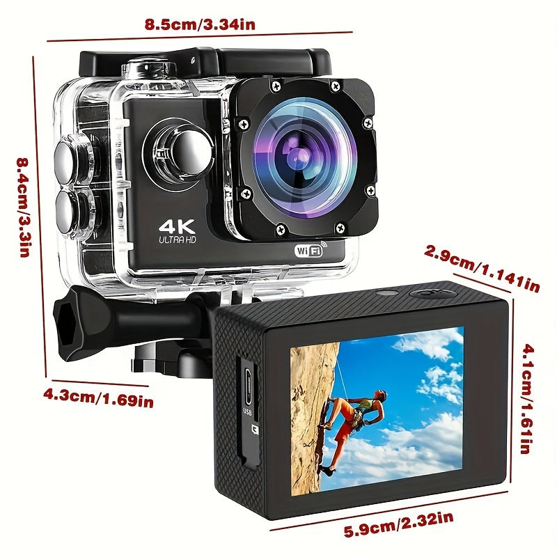 4K 1080P WiFi Sports Action Camera – High Clarity HD Camcorder for Cycling and Diving – Includes 32GB Card