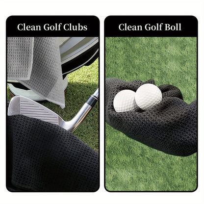 Premium Embroidered Golf Towel with Clip - Durable Polyester/Nylon Blend, Machine Washable, Black - Perfect Gift for Golfers