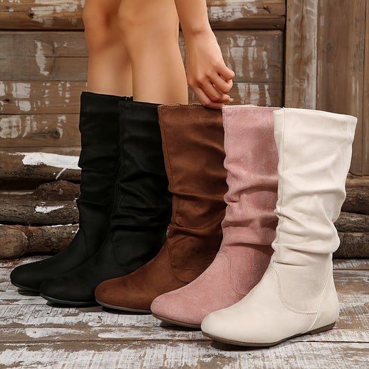 Women's Mid-Calf Boots with Side Zipper - Chic, Non-Slip Sole, Comfortable for Fall and Winter | Fashionable Solid Color