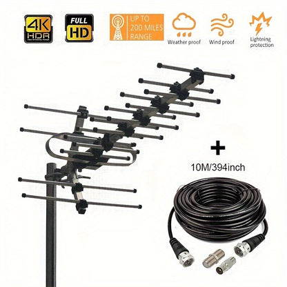 Long Range Smart TV Antenna - Captures 4K 1080P HD Signals, Weather Resistant, Supports Smart TV, Includes Attic or Outdoor Installation Kit, Easy Setup, No Monthly Fees, Enjoy Free Local Channels