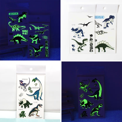 10 Sheets Luminous Dinosaurs Temporary Tattoos - Glow in the Dark T-Rex, Pterosaur, Velociraptor, Triceratops, Stegosaur Designs, Ideal for Dinosaur Birthday Parties and Stocking Stuffers