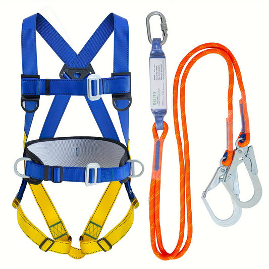 OSHA/ANSI Compliant Full Body Safety Harness - Includes Internal Shock Absorbing Lanyard and Hook, Dorsal D-Ring, Mating Buckle Legs for Roofing and Construction