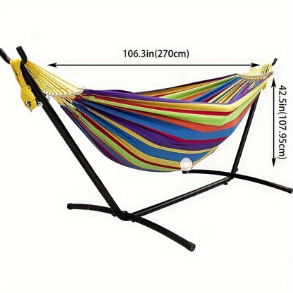 Double Hammock with Stand: 450lb Capacity Steel Frame, Premium Carry Bag, and Two Anti-Roll Balance Beams Included