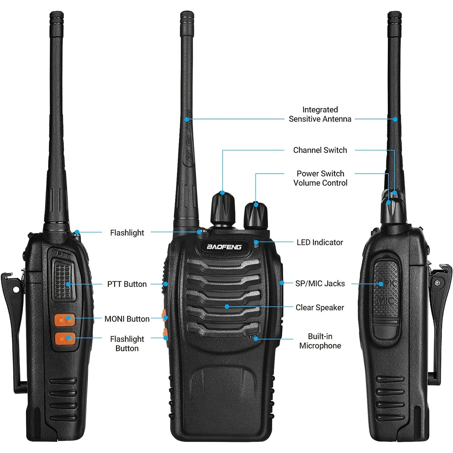 2PCS BAOFENG BF-888S UHF 400-480MHz Handheld Two-Way Radio - Portable Walkie Talkies for Hiking, Biking, Camping