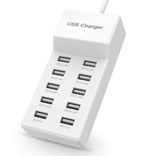 50W 10-Port USB Charging Station - Intelligent Short Circuit Protection and Efficient Current Distribution for Multiple Devices