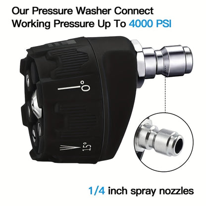 5-in-1 High Pressure Washer Spray Nozzle - Universal Quick Connect, Multi-Angle Watering Tool with Adjustable Tips (0°, 15°, 25°, 40°) and Soap Dispenser for Garden, Vehicle, and Surface Cleaning