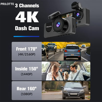 4K Full UHD Dash Camera for Cars: Front & Rear, Includes Free 32GB SD Card, Night Vision, 24-Hour Parking Mode, WDR, G-Sensor, Motion Detection