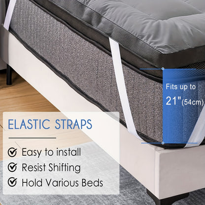 Extra Thick Mattress Topper - Air Flow Quilted Fitted Pad for Back Pain Relief, Breathable Cover with Strong Elastic Bands (Fits Up to 21"), Extra Soft Pillow Top with Premium Hollowfiber Filling