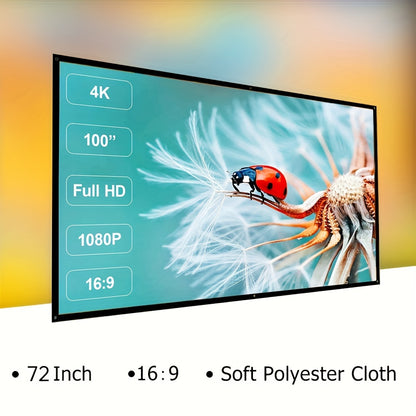 72-Inch Giant White HD Projector Screen – 16:9 Foldable, Anti-Crease Design, Seamless for Outdoor/Indoor Movies, Ideal for Camping, Meetings, Home Theater