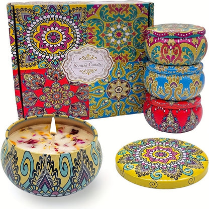 4 Piece Fragrant Candle Set - Jasmine, Sandalwood, Small Canglan, Rose, Perfect for Bathing, Yoga, and Holiday Gifts