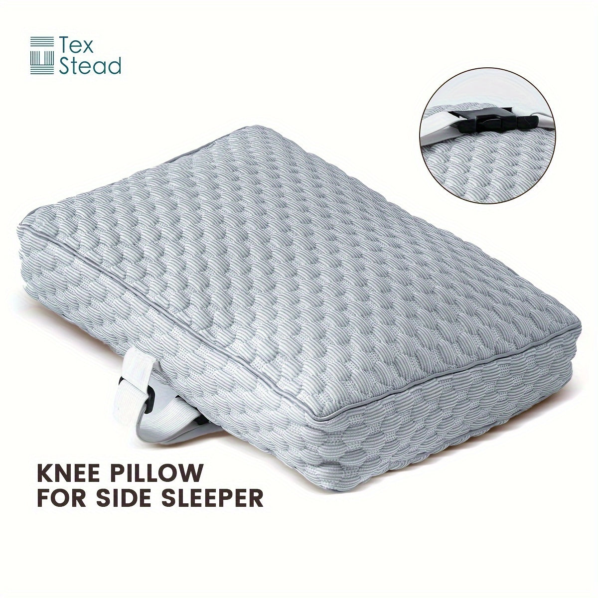 TEXSTEAD Knee Pillow for Side Sleepers – Ergonomic Leg Positioner for Spine Alignment & Pregnancy Support – Machine Washable Cover – Portable Design with Woven Polyester – Filled with 100% Polyester Fiber