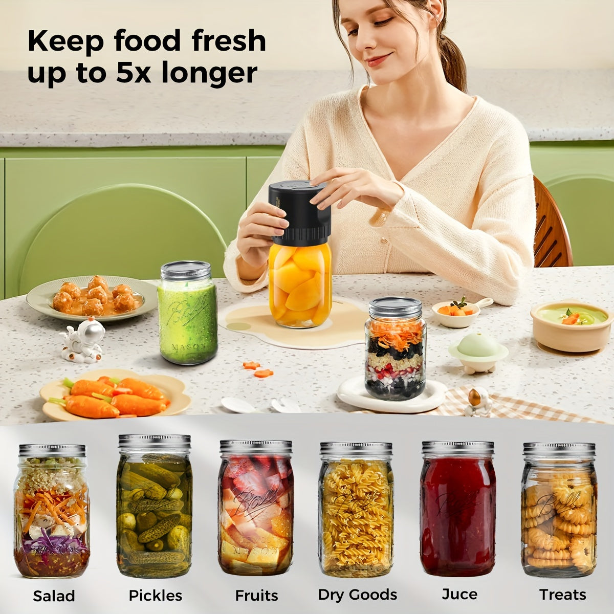 Electric Mason Jar Vacuum Sealer Kit - Automatic Vacuum Sealing System for Canning and Food Storage - Fits Regular and Wide Mouth Lids, Includes Can Opener and Easy-to-Use Interface