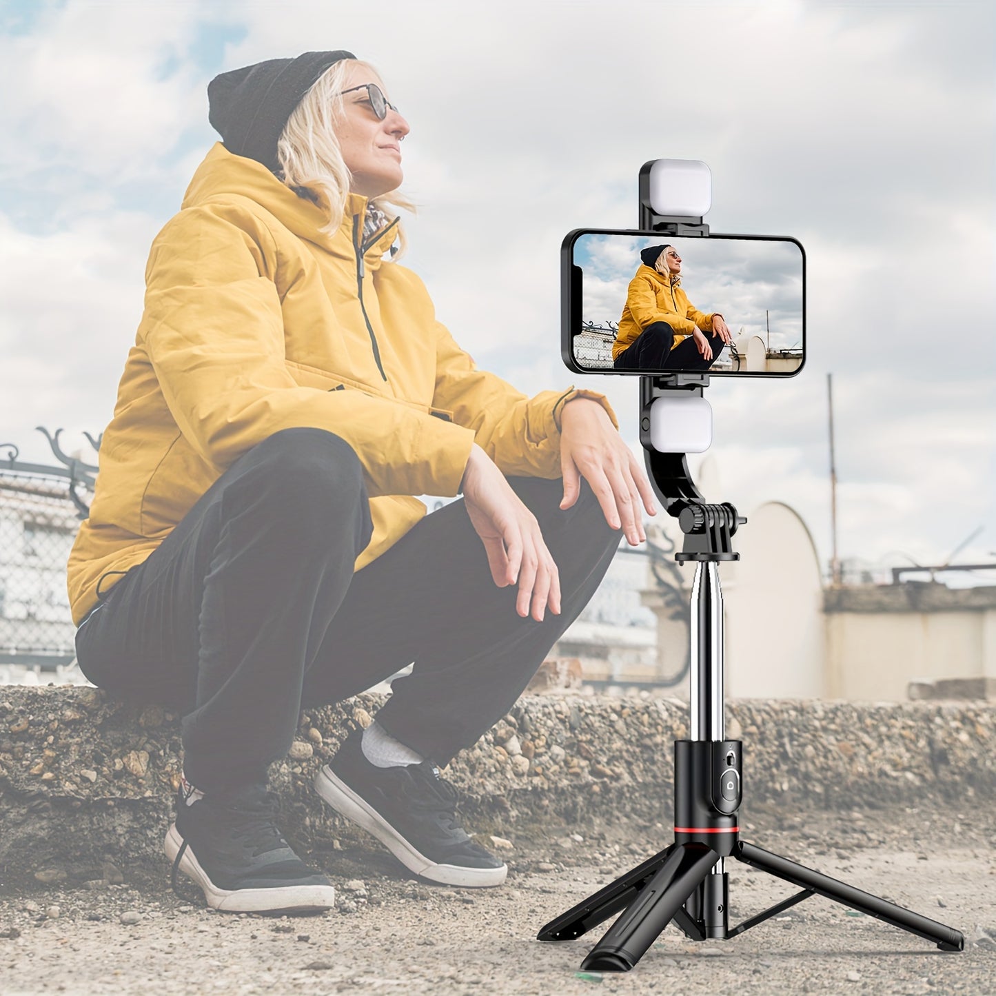 45-Inch Extra Long Flexible Phone Tripod and Selfie Stick - Dual Fill Light, Upgraded Detachable Remote, Compatible with iPhone and Android Smartphones